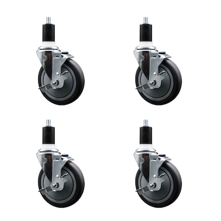Service Caster 5'' SS Thermoplastic Rubber Swivel 1-1/2'' Expanding Stem Caster Set with Brake, 4PK SCC-SSEX20S514-TPRB-TLB-112-4